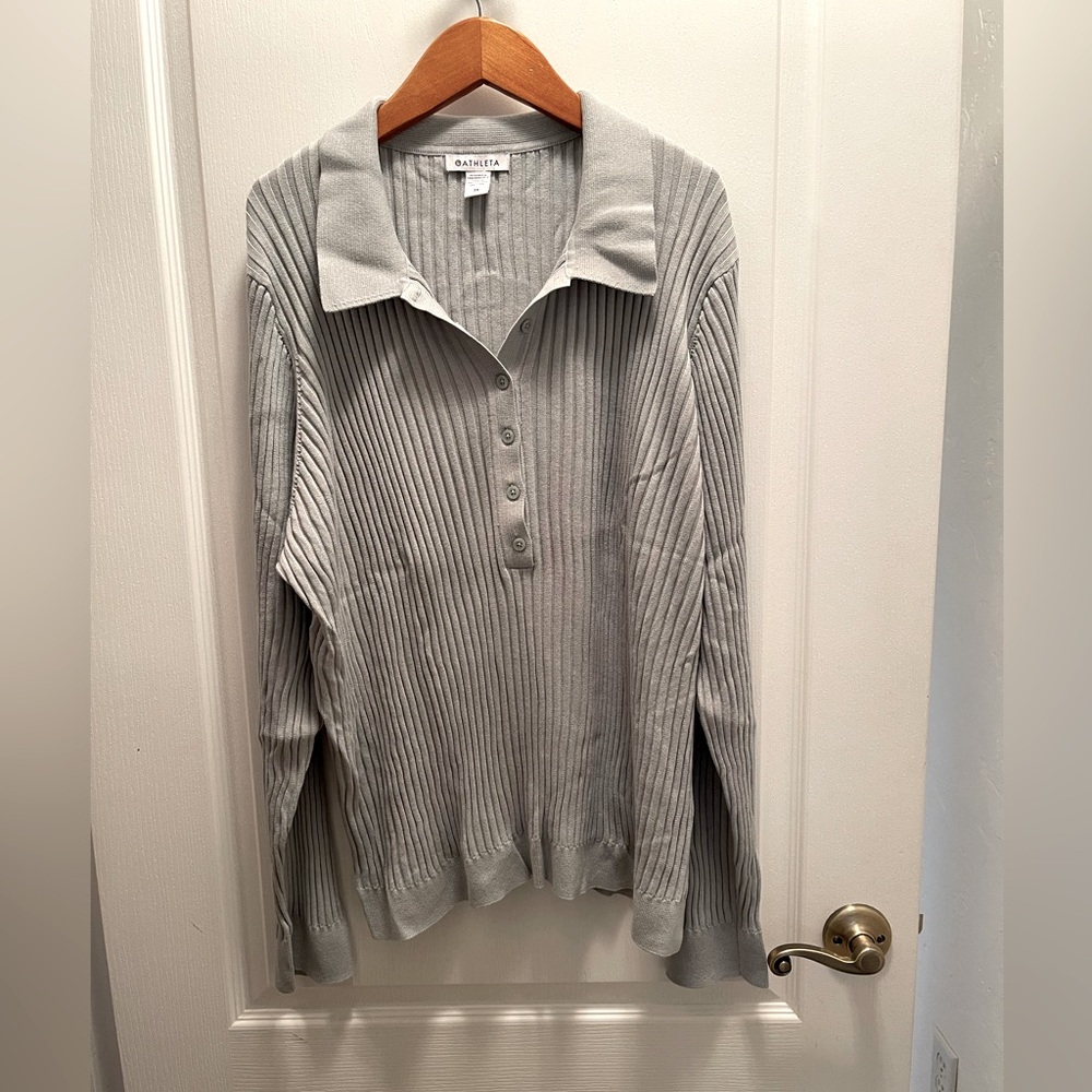 Athleta Light Gray V-Neck Sweater